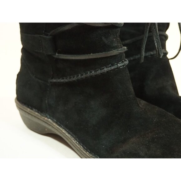 Ugg Black Leather Suede Tweed Cuff Sheepskin Lined Laced Boots, Size 9 (US) - Picture 7 of 12
